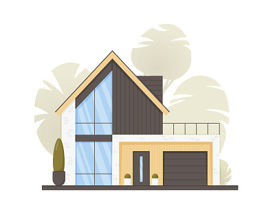 Cottage in minimalistic style barn house cottage exterior graphic design illustration modern house real estate vector