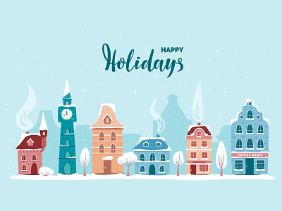 Winter old town street christmas christmas village ginger houses graphic design illustration old town street vector winter