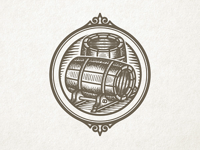 barrel logo barrel design drawing engraved ilustration logo rustic vector vintage
