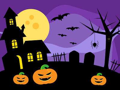 Halloween bats character design flat halloween design haunted house spider vector illustration