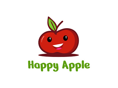 Happy Apple Logo apple branding design food fruit green happy illustration logo logo design mark red smile vector