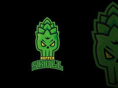 Hop Skull Logo branding character design esport green hop illustration logo logo design mascot skull symbol typography vector yellow