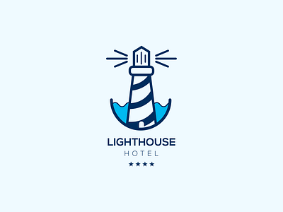 Lighthouse Hotel Logo blue branding design hotel illustration lighthouse logo logo design mark symbol typography vector