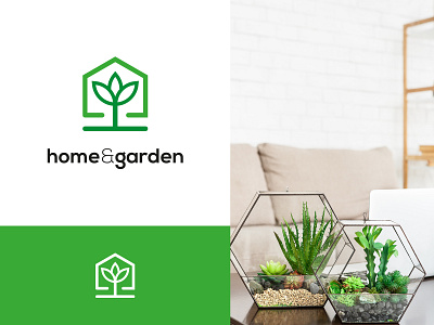 Home & Garden Logo black branding design flower garden green home logo logo design plant symbol typography vector