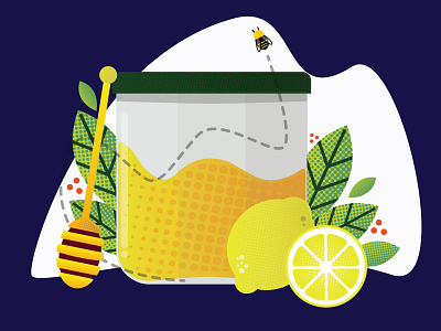Honey Lemon Half-Tone abstract bee branding design digital flat fruit graphic design honey honey dipper identity illustration leaf lemon lemon fruit logo typography