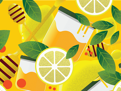 Honey Lemon Pattern abstract animal bee brand branding design digital energy drink graphic design honey honey dipper honeycomb identity illustration illustrator leaf leaves lemon logo vector