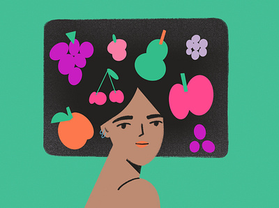 Wearing my fruits accesories afro character characterdesign design editorial art editorial illustration fashion fruits green hair hairstyle illustration women in illustration