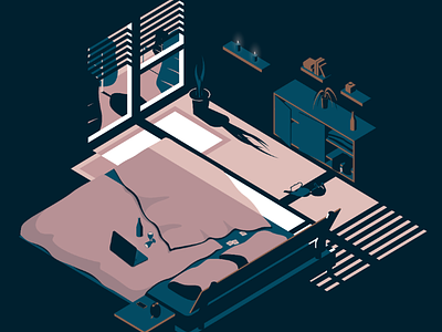 Bedtime Stories art bed illustration isometric vector