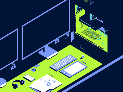 Back to the office graphic design illustration isometric illustration neon colors office workplace