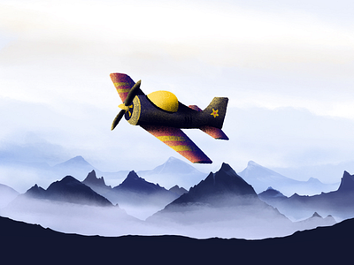 Flight illustration mountain plane sketch