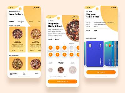 Food ordering app cards flow food layout modern ordering ordering ease pizza tabs ui ux