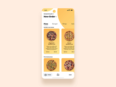 Food ordering with ease animation app card food food ordering interaction modifiers motion design online ordering ordering pizza tabs ui ux