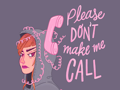 I hate phone calls hand lettered illustration lettering phone portrait redhead retro rotary