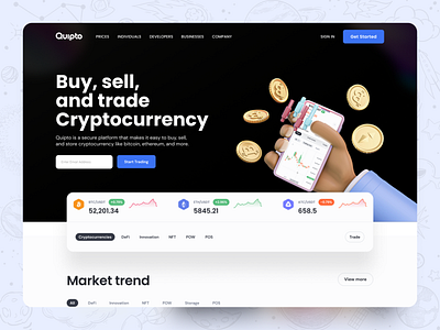 Quipto Landing Page bitcoin buy crypto design digital currency ethereum figma figmaafrica landingpage money sell ui ux web3 webpage website