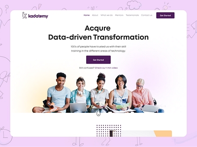 Katademy Landing page v2 design education figma figmaafrica illustration landingpage logo ml mobile app ui ux website