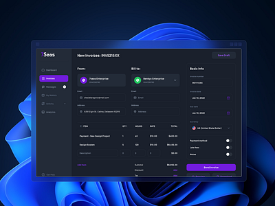 7Seas Invoice Dashboard Page dashboard design figma figmaafrica finance fintech invoice ui