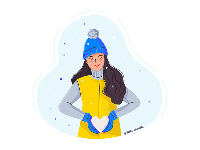 Vector illustration of a girl with a snowy heart. 2d illustration doodle fashion illustration flat illustration girl graphic design illustration pastcard vector winter