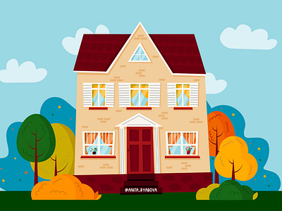 Vector flat illustration of a cottage for a website.