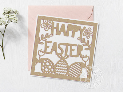 Happy easter card design lettering paper art paper style papercut papercutting vector