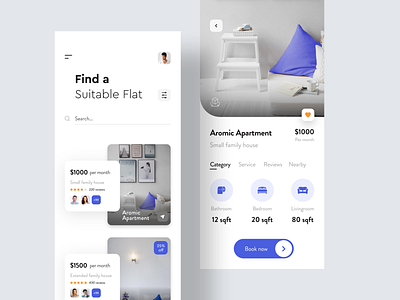 Online flat booking app concept app design flat booking app house booking app minimal real estate search app ui ux