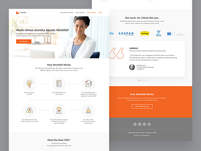 Workfall to make work better and anxiety lesser clean company home page landing page orange and gray design simple design ux ui design website design