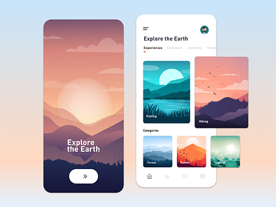 Explore the Earth - Travel App UI 2020 trend app app design app designer booking colorful design flat flat illustration illustration interface minimal mobile travel