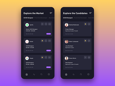 Explore the Market app app design app designer darkmode design flat job jobs market minimal ui ux