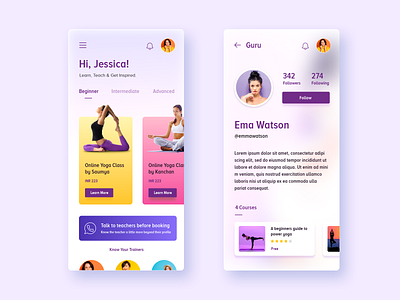 Yoga Training App Concept app exersise lifestyle minimalism mobile modern ui yoga yoga app yoga application yoga pose yoga studio
