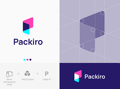 Packiro logotype concept #4 branding cmyk color corporate design fold identity letter p logo transparency