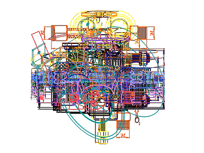 Overlay of technical drawings accident art colors illustrator paths technical drawing