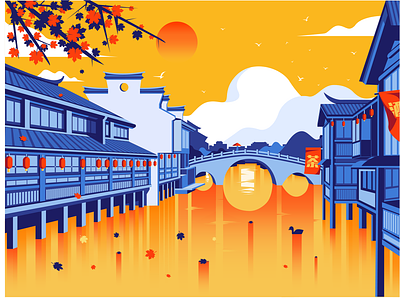 Chinese Architectural Illustration Design animation app branding design illustration logo ui web 品牌 商标 应用 插图 插画 活版印刷 设计