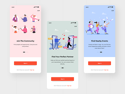 Walk-through Screens UI 03 adobe adobe illustrator adobe xd app dating dating app design ios ios app ios app design love mobile mobile app design splash screen typography ui ui ux uidesign ux walkthrough