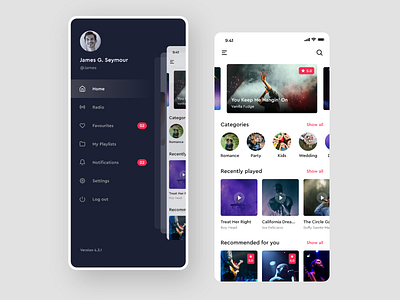 Music App adobe adobe xd app design homepage design ios ios app ios app design mobile app design mobile design music music app side menu typography ui ui ux ui design ux design