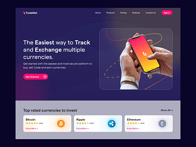 Tradenet adobe xd bitcoin crypto cryptocurrency currencies design ethereum glassmorphism header logo ripple sell currency tadenet app tradenet trading ui ux ui design web design web ui website