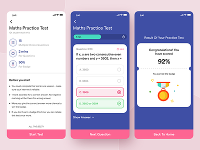 Smart Test App adobe xd app choice class design education educational app exam ios learning lesson mobile app practice test product quiz student study text thank you ui design