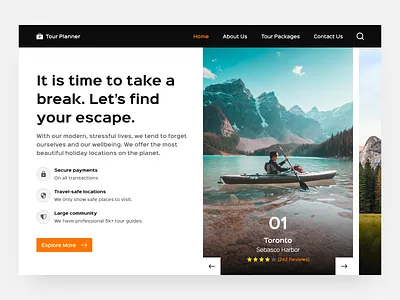 Tour Planner adobe adobe xd break carousal design escape guide header hero holiday locations planning thank you tour trip ui design vacation website website design website hero