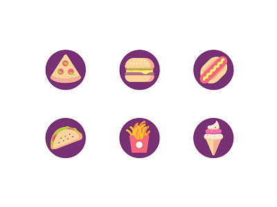 fast food icons bread design fast food flat food french fries hot dog icecream icon mcdonalds pizza purple sandwiches sausage ui ux
