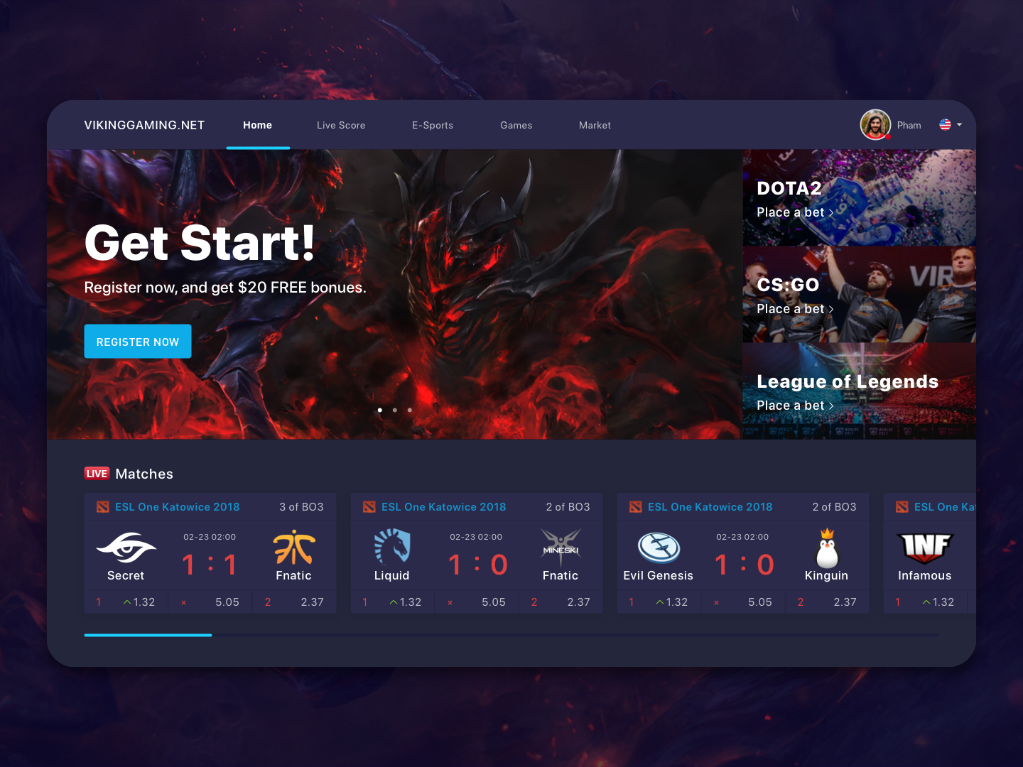 An E-Sports Bet Web by Allen Zhang for Alpha Team on Dribbble