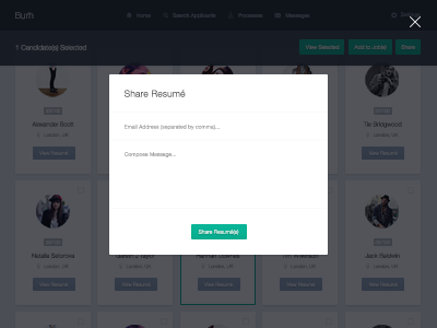 Share Resume blue button clean dialog green grid icon share ui ux web