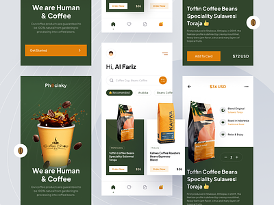 Phocinky - Coffee Shop Mobile App app apps beans beans cofe beans coffee card cofe cofe cup cofe shop coffee coffee cup detail mobile app product splashscreen ui