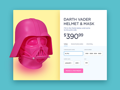 Daily Ui #002 - Darth Vader pink helmet 002 credit card dailyui darth vader helmet pink purchase shopping star wars starwars visa
