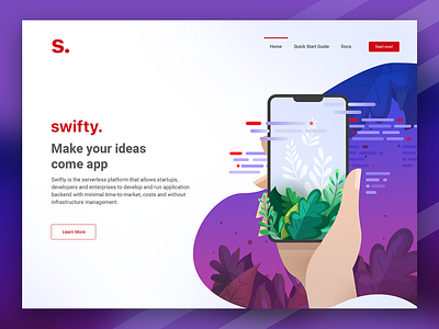 Header for Swifty.cloud website abovethefold app header illustration landing page platform website