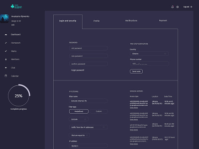 Login and security setting page design ui ux web website