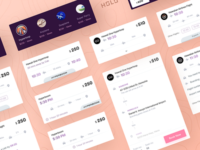 Holo app - Card explorations booking cards clean ui components design flat ui minimal ui