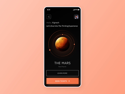 Mars app - Splash screen animation delight design futuristic glow effect mars splash screen
