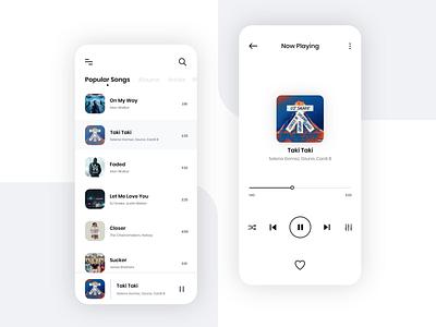 Music Player UI clean app design clean music app clean ui design flat ui minimal app design music music app music app ui nice100 songs