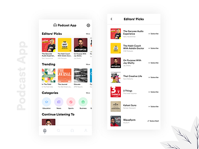Podcast App app app ui clean app design clean ui design flat ui minimal minimal app design ui