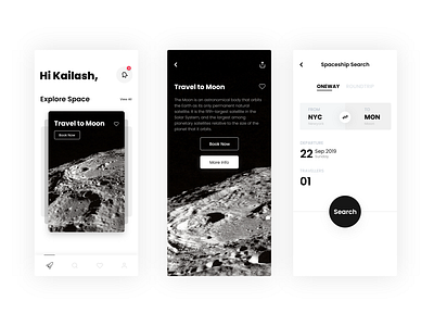 Travel App app app ui clean app design clean ui concept app design design app flat ui minimal minimal app design moon spaceship travel ui
