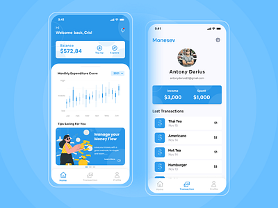Monev Saving Money App Concept app design flat flat illustration illustration minimal mobile money money app simple uxui