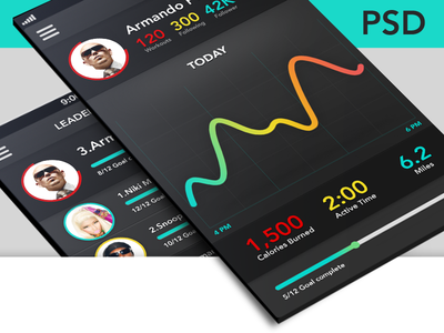 Fitness app+Leader board screen (PSD Freebie)